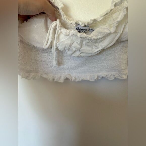 Princess Polly white smocked crop top with ruffle detail size 6 - Picture 5 of 11
